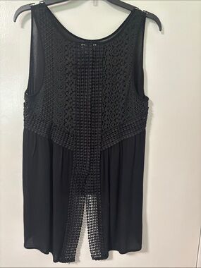 Black Crochet-Back Sleeveless Tank Top